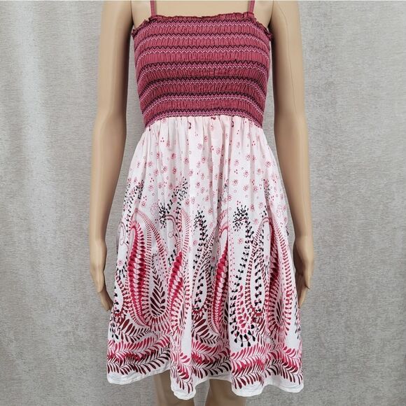 Magic Y2K Pink and White Patterned Women's Dress Smocked Bodice Cotton - Picture 4 of 12